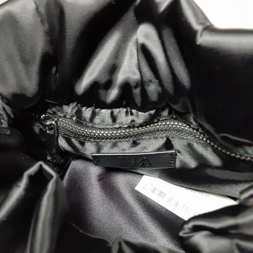 ZARA SATIN EFFECT MINI BUCKET BAG IN BLACK W/ CROSSBODY CHAIN STRAP NEW WITH TAG - Picture 9 of 10